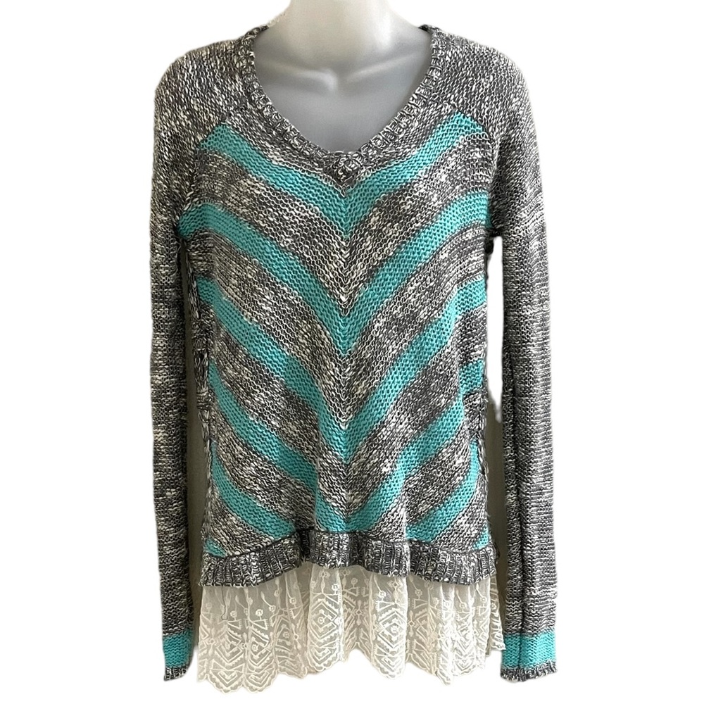 VANITY Long Sleeve Knit Sweater Lace Trim Acrylic SZ M